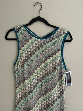 NWT Donna Morgan for Maggy Open Knit Patterned Maxi Dress Keyhole Rainbow Stripe